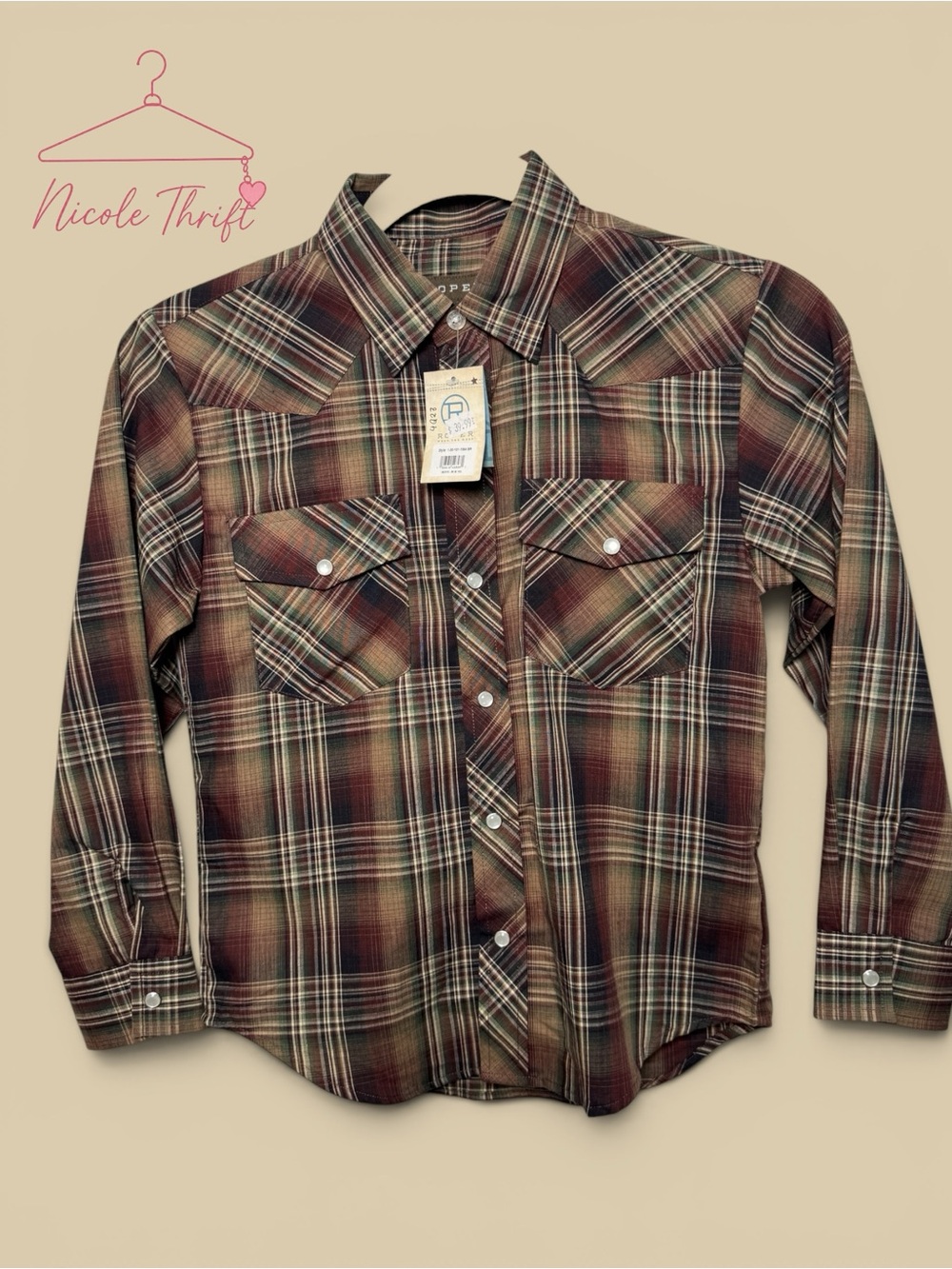 Roper Boys Western Plaid Pearl Snap Shirt Size M 8-10 NWT